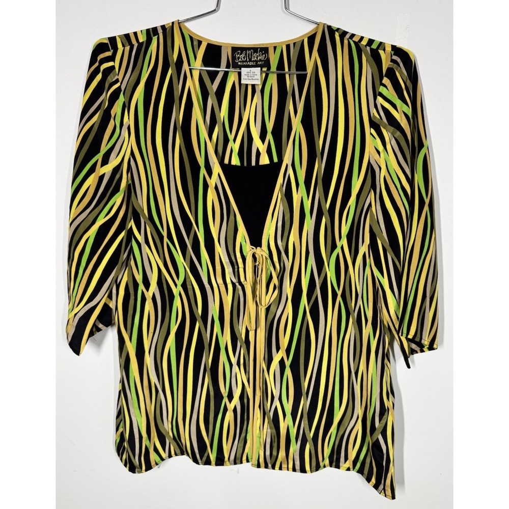 Bob Mackie Wearable Art 100% Silk Multicolored Short Sleeve Tunic Top Women's L‎